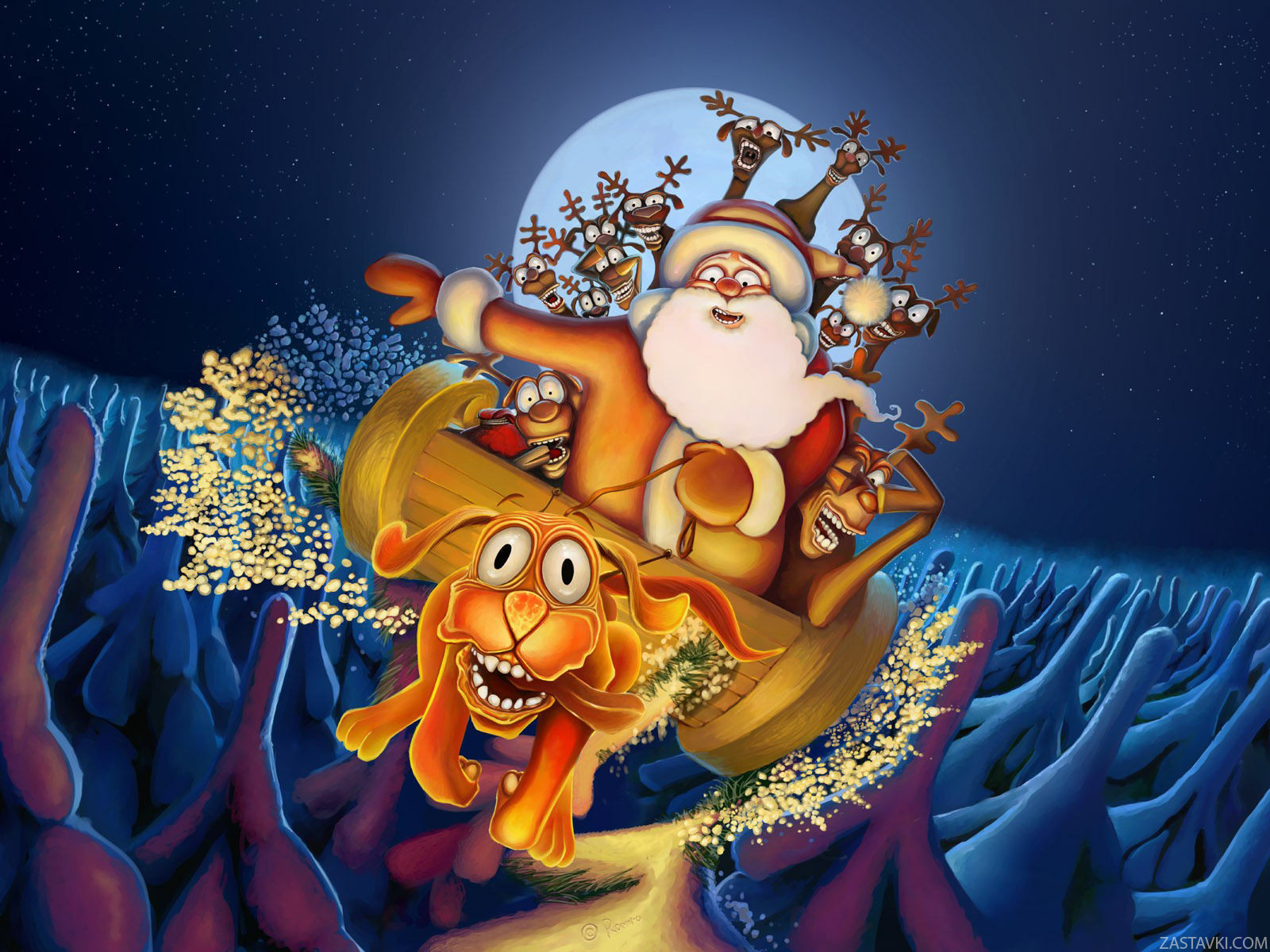Новый Год :: Санта Клаус :: олени :: гиф анимация (гифки - ПРИКОЛЬНЫЕ gif анимашки)